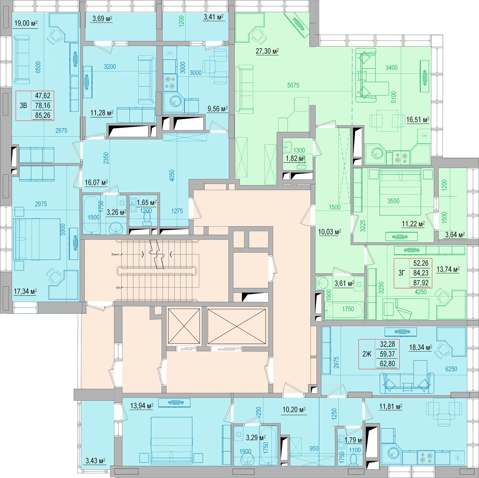 Планировка 2-комнатной квартиры 65.2 м² в ЖК "Привилегия", г. Белгород — фото 2
