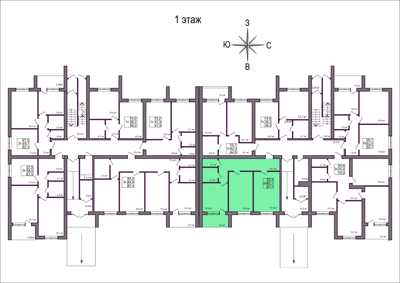 Планировка 2-комнатной квартиры 67.7 м² в Дубрава (40 га), г. Белгород — фото 2
