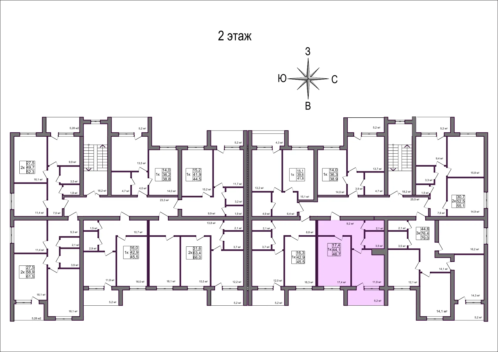 Планировка 1-комнатной квартиры 46.7 м² в Дубрава (40 га), г. Белгород — фото 2