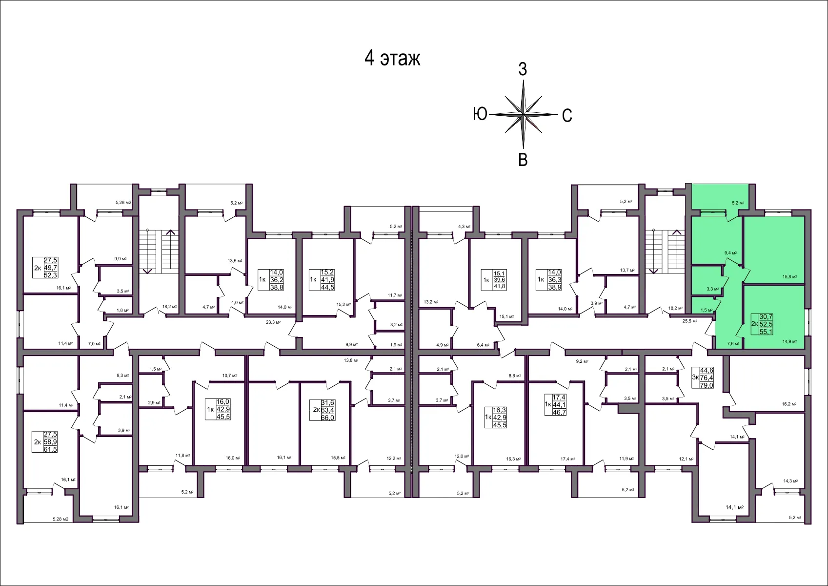 Планировка 2-комнатной квартиры 55.1 м² в Дубрава (40 га), г. Белгород — фото 2