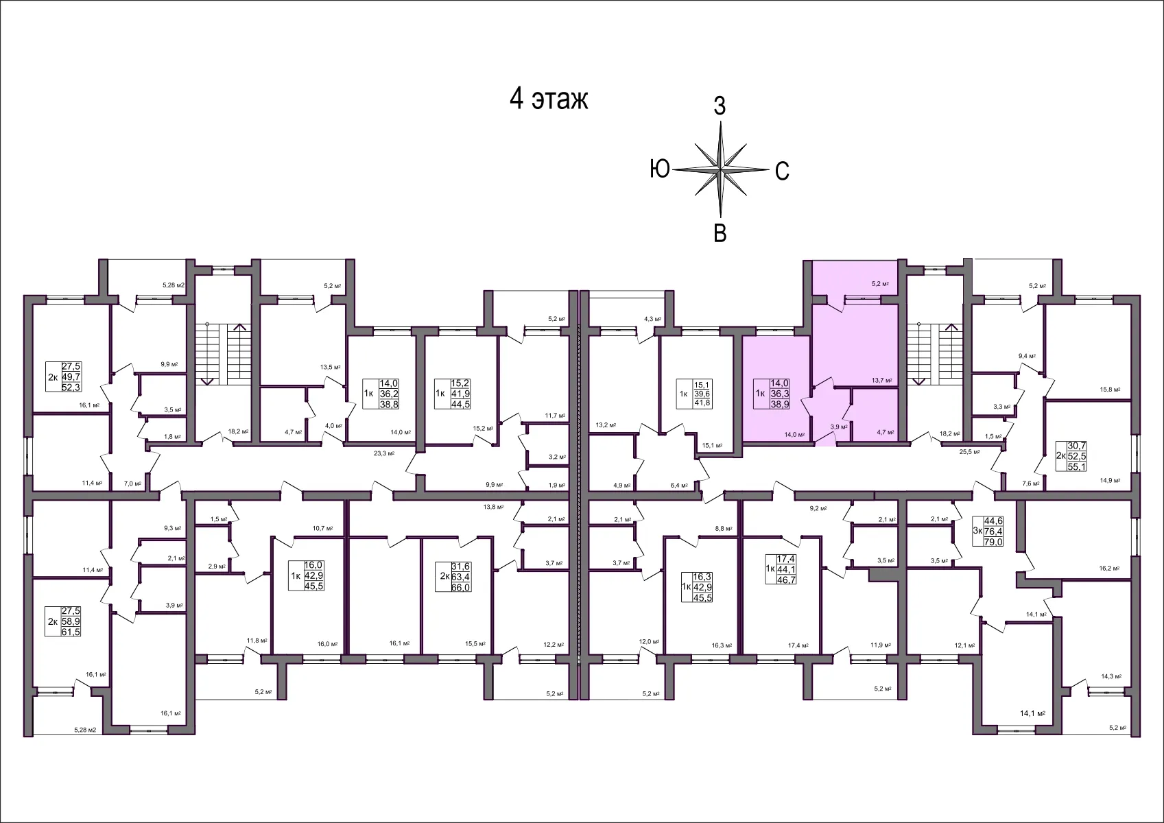 Планировка 1-комнатной квартиры 38.9 м² в Дубрава (40 га), г. Белгород — фото 2