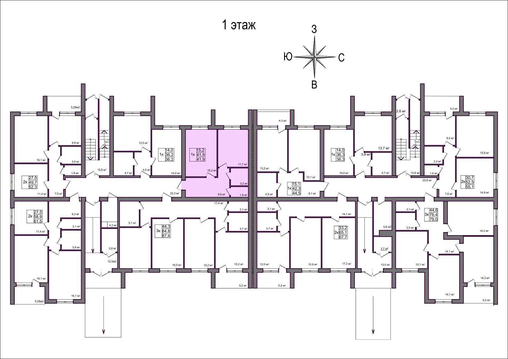 Планировка 1-комнатной квартиры 41.9 м² в Дубрава (40 га), г. Белгород — фото 2