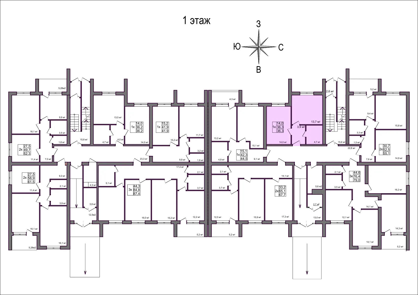 Планировка 1-комнатной квартиры 36.3 м² в Дубрава (40 га), г. Белгород — фото 2