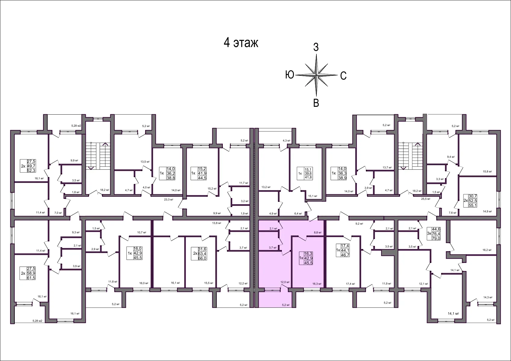 Планировка 1-комнатной квартиры 45.5 м² в Дубрава (40 га), г. Белгород — фото 2