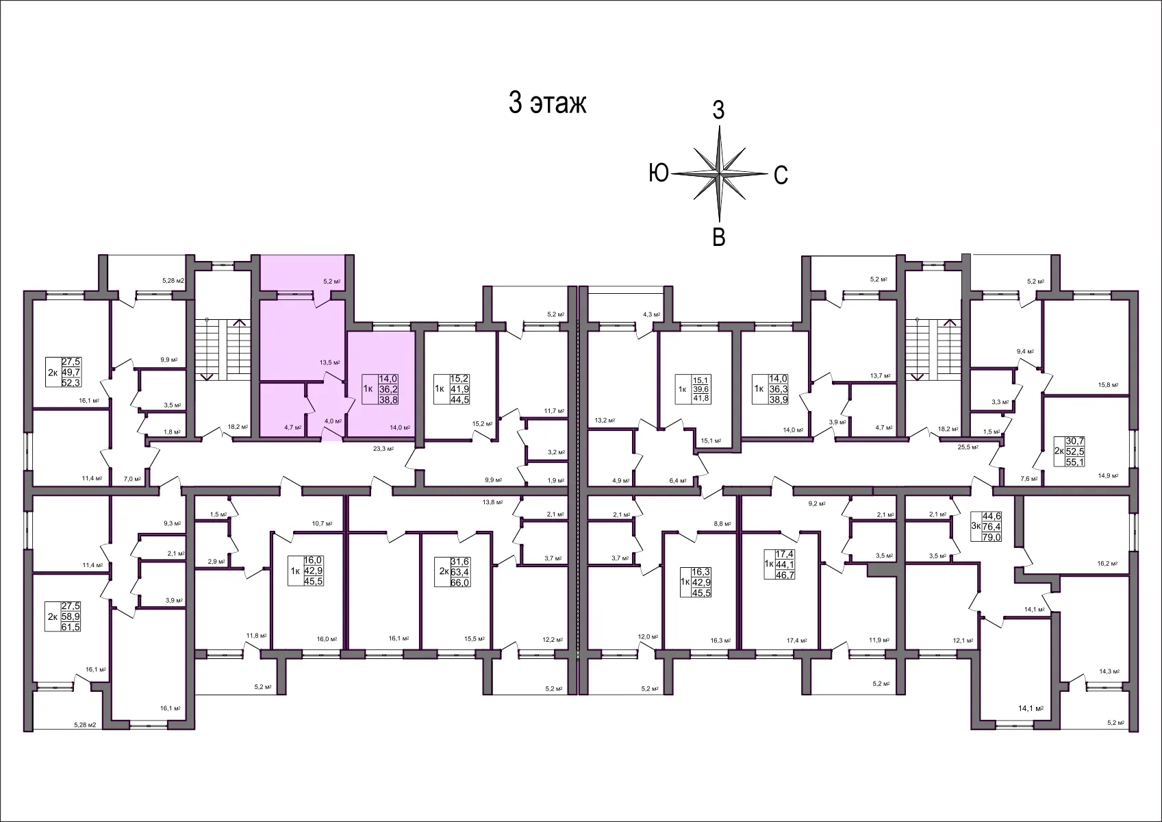 Планировка 1-комнатной квартиры 38.8 м² в Дубрава (40 га), г. Белгород — фото 2