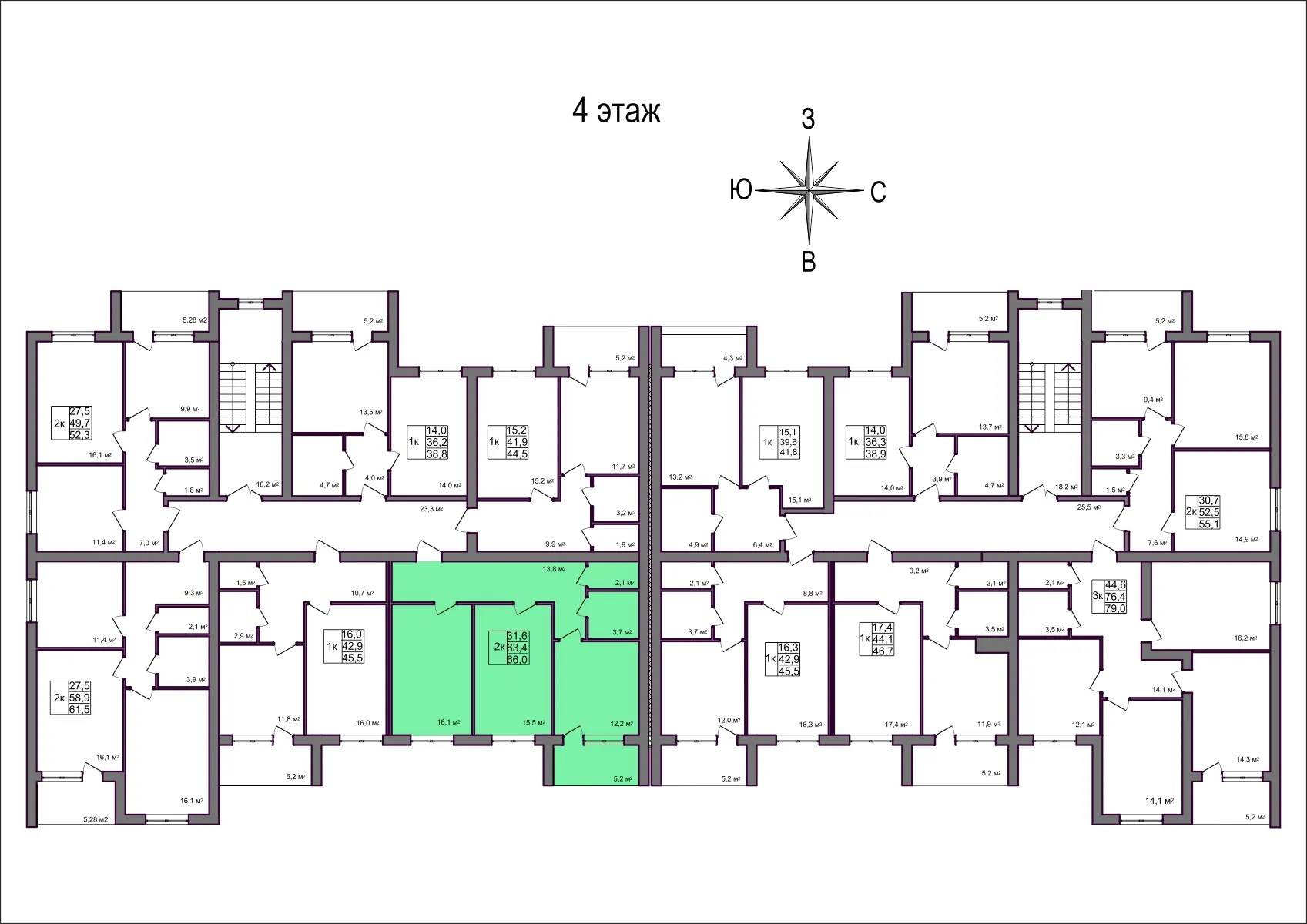 Планировка 2-комнатной квартиры 66 м² в Дубрава (40 га), г. Белгород — фото 2