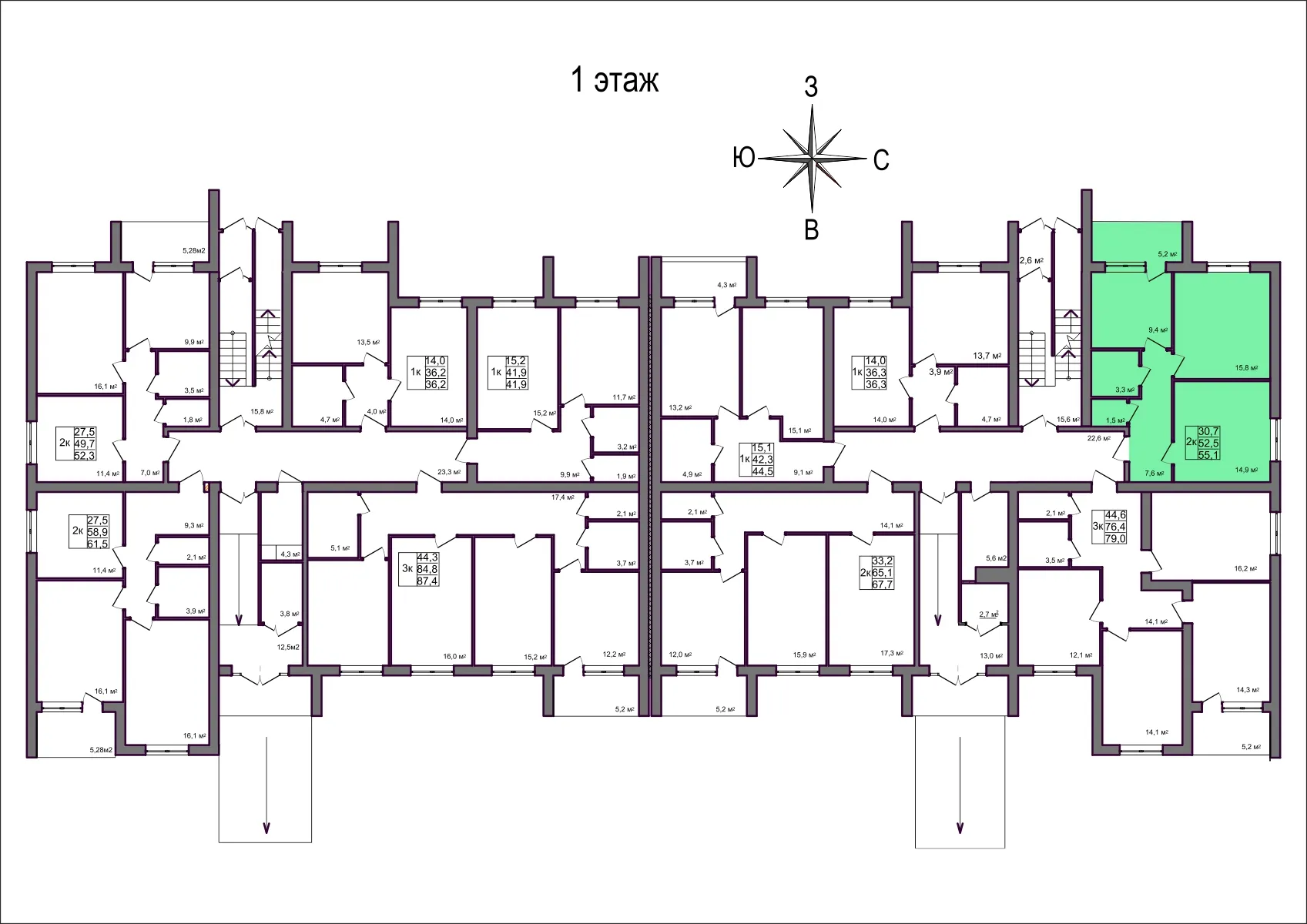 Планировка 2-комнатной квартиры 55.1 м² в Дубрава (40 га), г. Белгород — фото 2