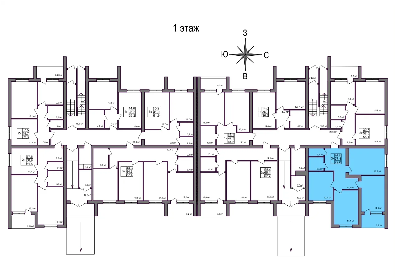 Планировка 3-комнатной квартиры 79 м² в Дубрава (40 га), г. Белгород — фото 2