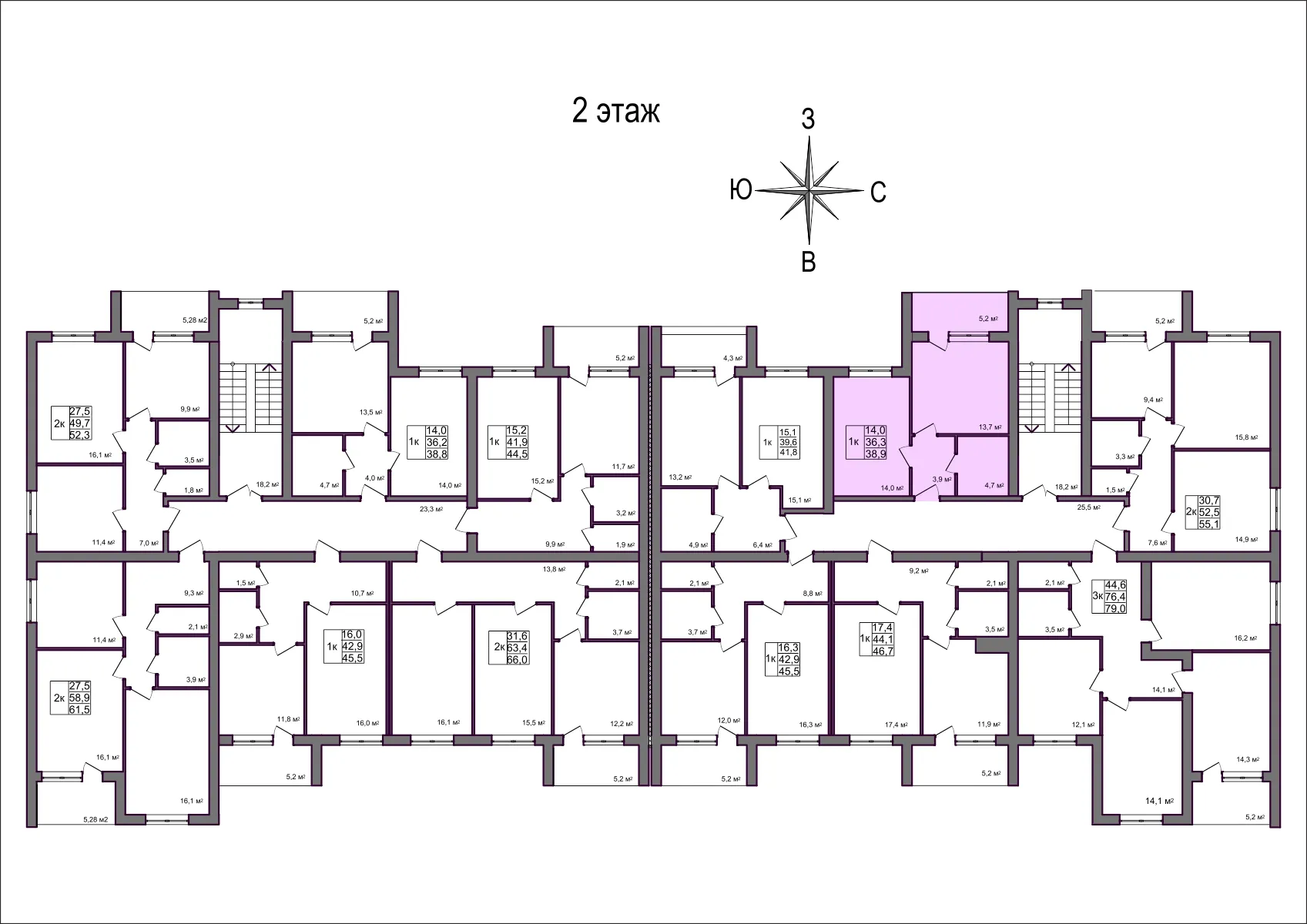 Планировка 1-комнатной квартиры 38.9 м² в Дубрава (40 га), г. Белгород — фото 2