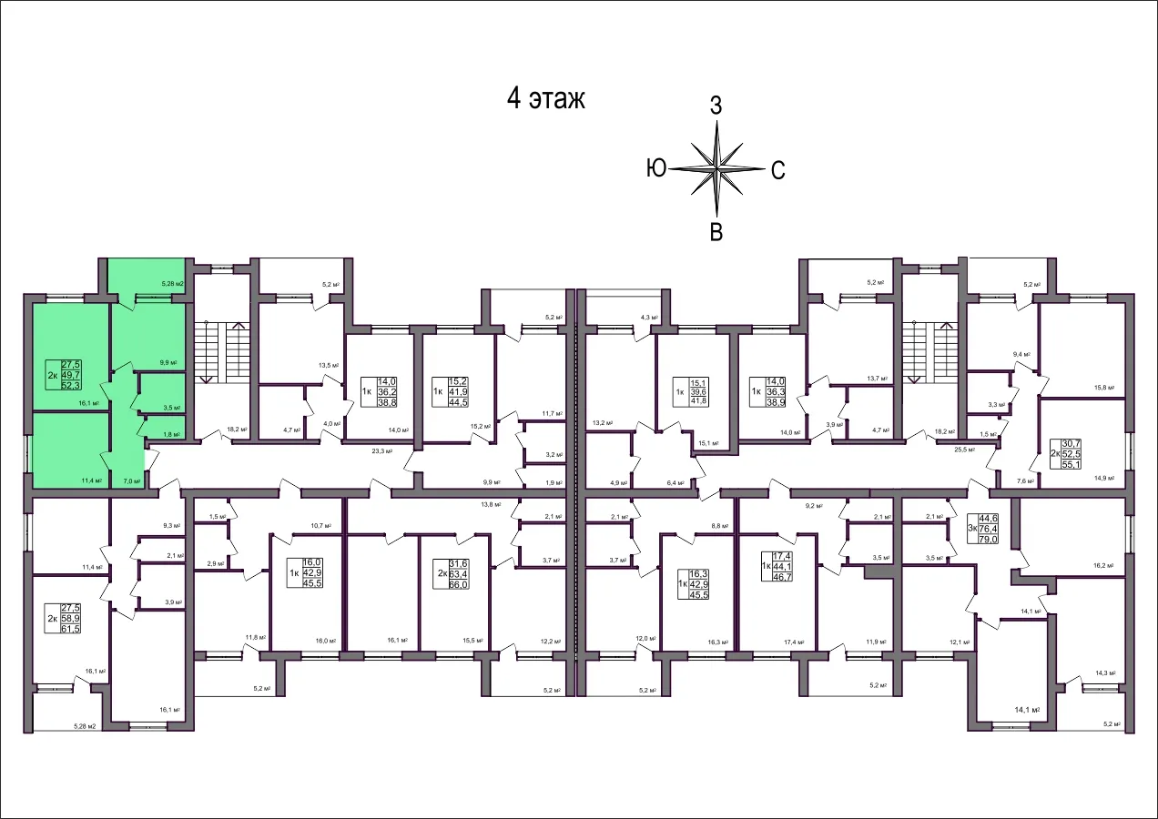 Планировка 2-комнатной квартиры 52.3 м² в Дубрава (40 га), г. Белгород — фото 2