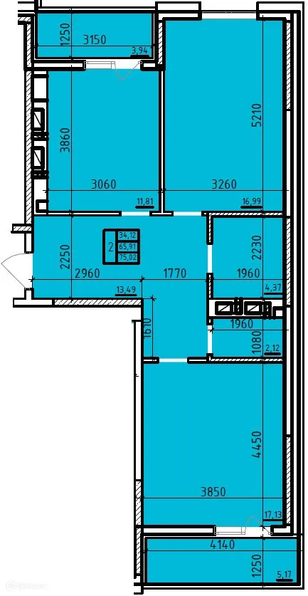 Планировка 2-комнатной квартиры 75.02 м² в ЖК Чеховский, г. Таганрог — фото 1