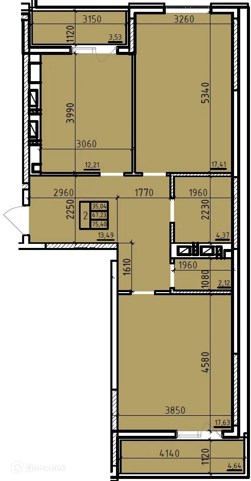 Планировка 2-комнатной квартиры 75.4 м² в ЖК Чеховский, г. Таганрог — фото 1