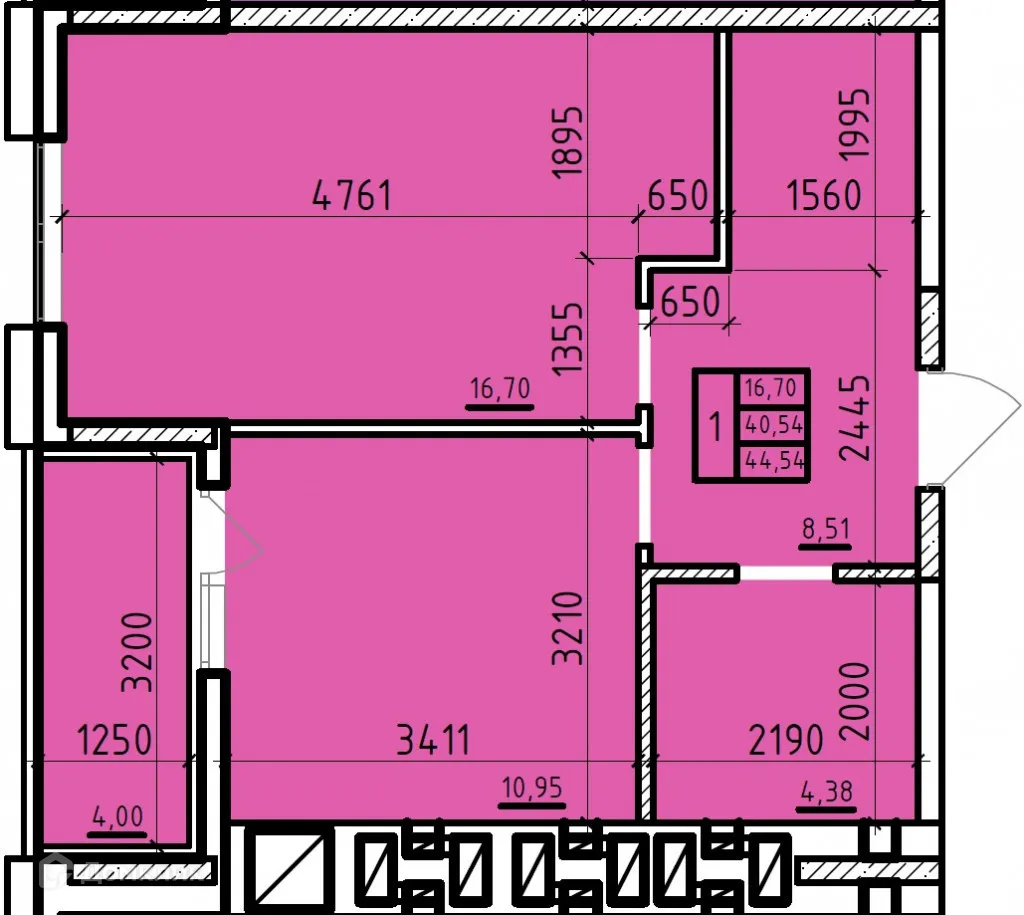 Планировка 1-комнатной квартиры 44.54 м² в ЖК Чеховский, г. Таганрог — фото 1