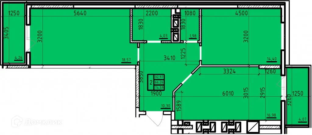 Планировка 2-комнатной квартиры 74.59 м² в ЖК Чеховский, г. Таганрог — фото 1