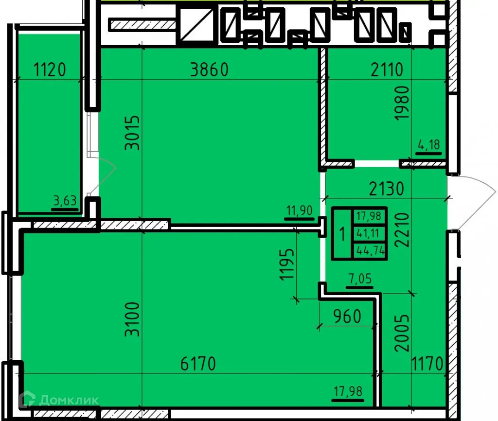 Планировка 1-комнатной квартиры 44.74 м² в ЖК Чеховский, г. Таганрог — фото 1