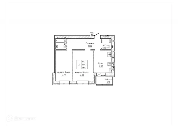 Планировка 2 комн. в ЖК Северная звезда
