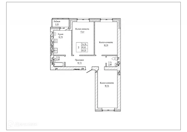 Планировка 3 комн. в ЖК Северная звезда