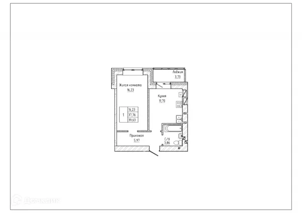 Планировка 1 комн. в ЖК Северная звезда