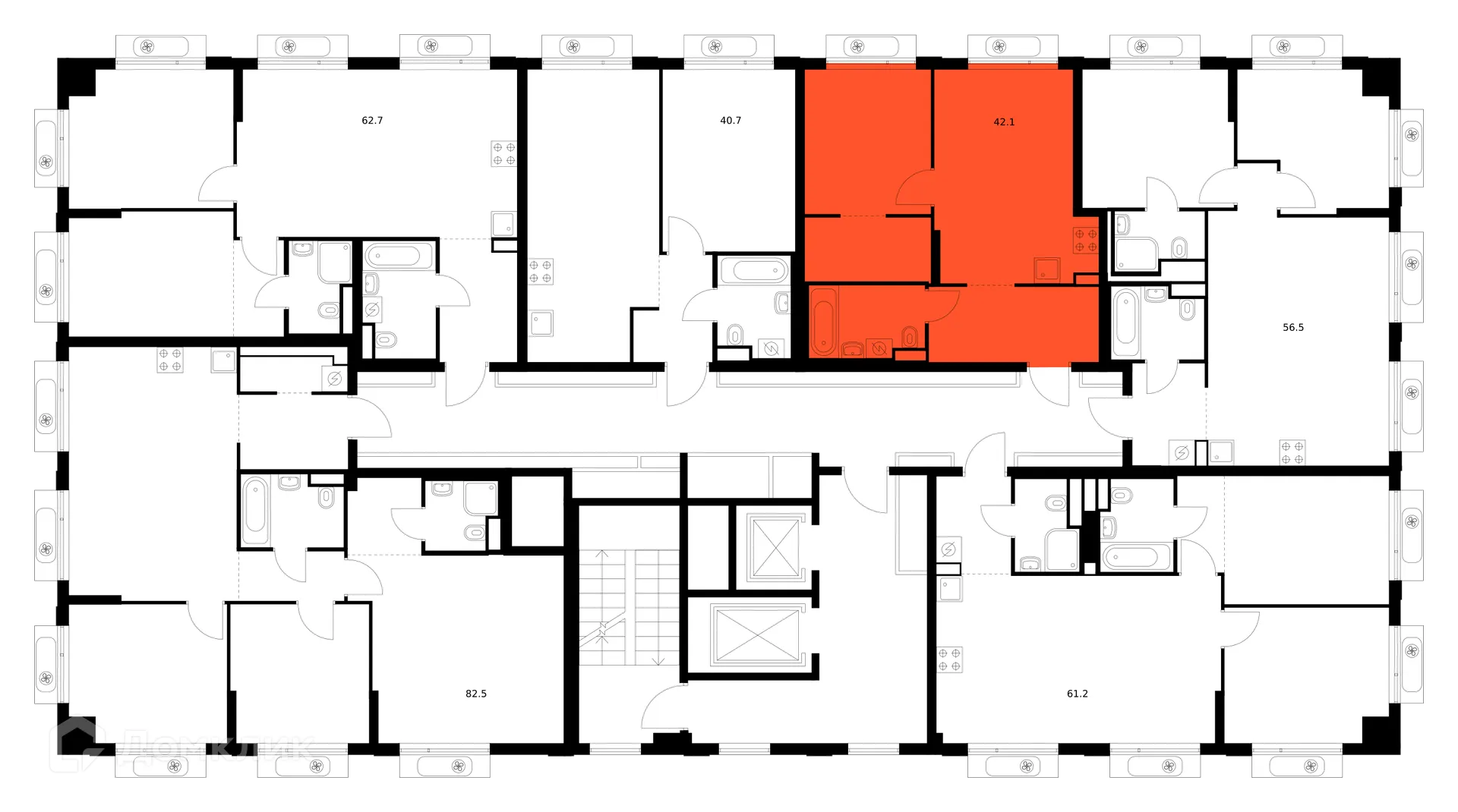 Планировка 1-комнатной квартиры 42.1 м² в «Алтуфьевское 53», г. Москва — фото 3