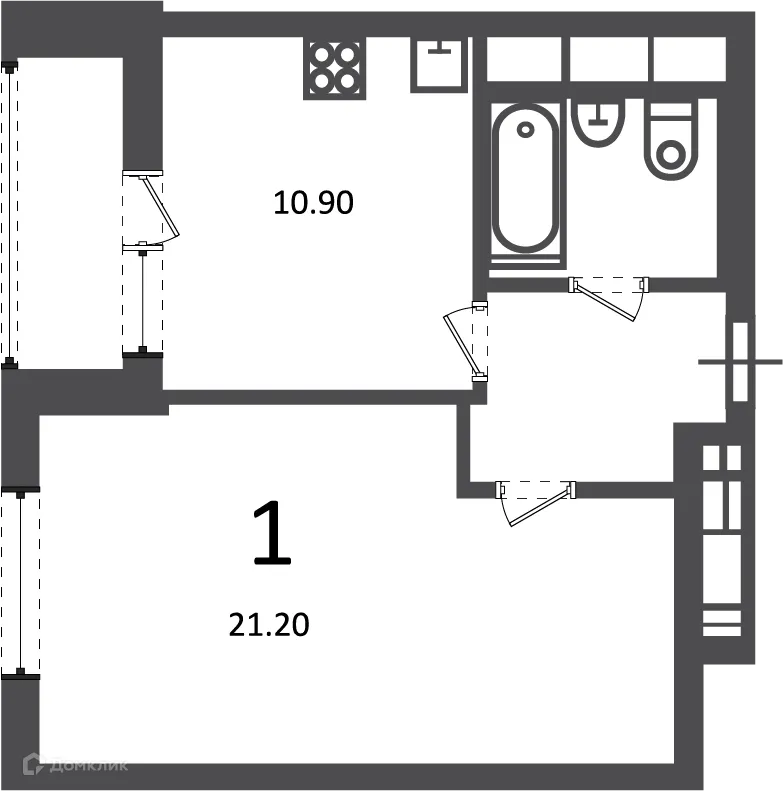 Планировка 1-комнатной квартиры 40.5 м² в Кусковская ул., д. 12/1 (Московские кварталы), г. Москва — фото 1