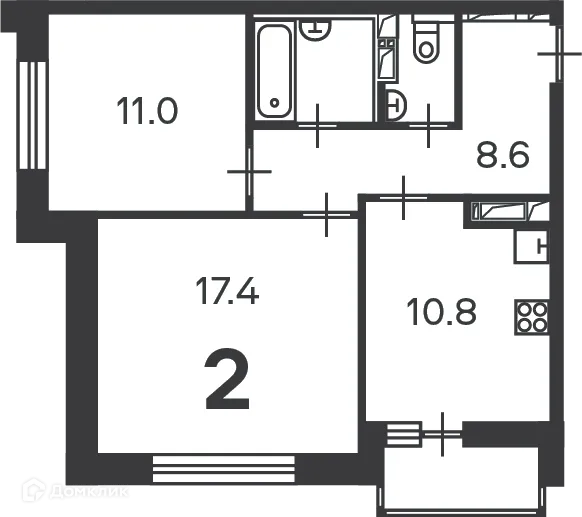 Планировка 2-комнатной квартиры 53.7 м² в Полярная, д. 3, к. 1 (Московские кварталы), г. Москва — фото 1