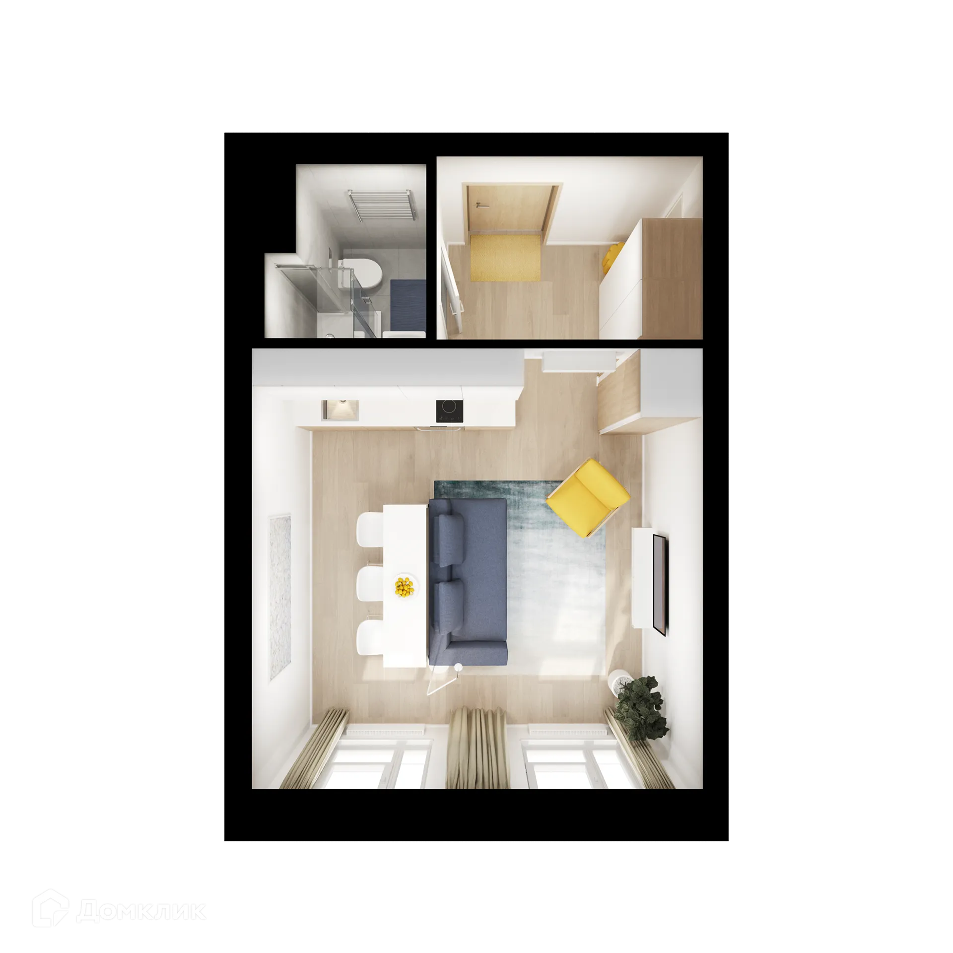 Планировка студии квартиры 25.3 м² в ЖК 2-й Иртышский, г. Москва — фото 2