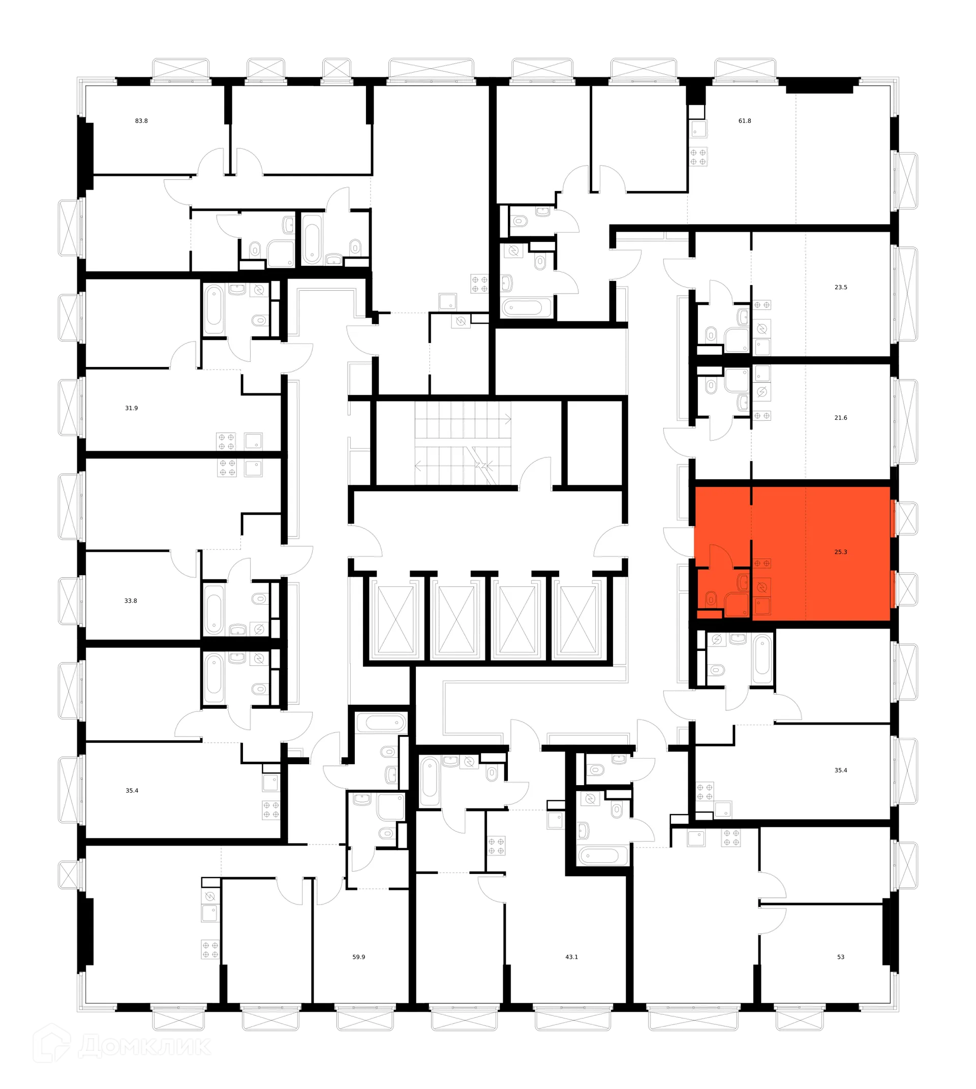 Планировка студии квартиры 25.3 м² в ЖК 2-й Иртышский, г. Москва — фото 3