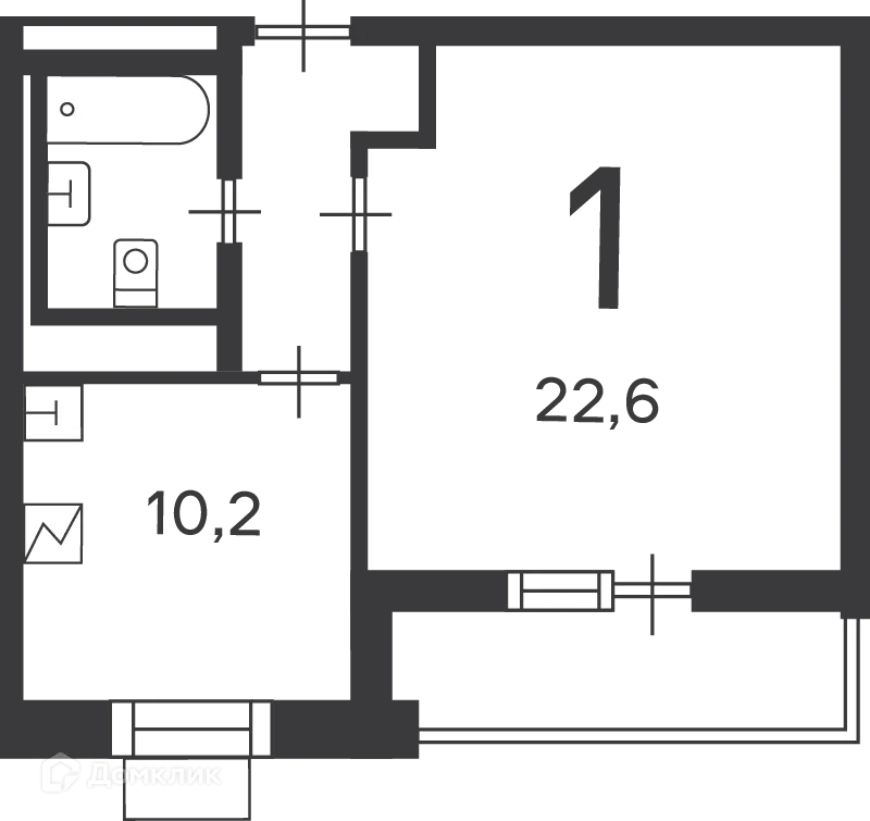 Планировка 1-комнатной квартиры 41 м² в Кедрова ул., д. 16, к. 3 (Московские кварталы), г. Москва — фото 1