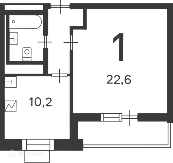 Планировка 1 комн. в Кедрова ул., д. 16, к. 3 (Московские кварталы)