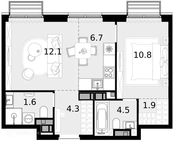 Планировка 2 комн. в ЖК "Новая Звезда-2"