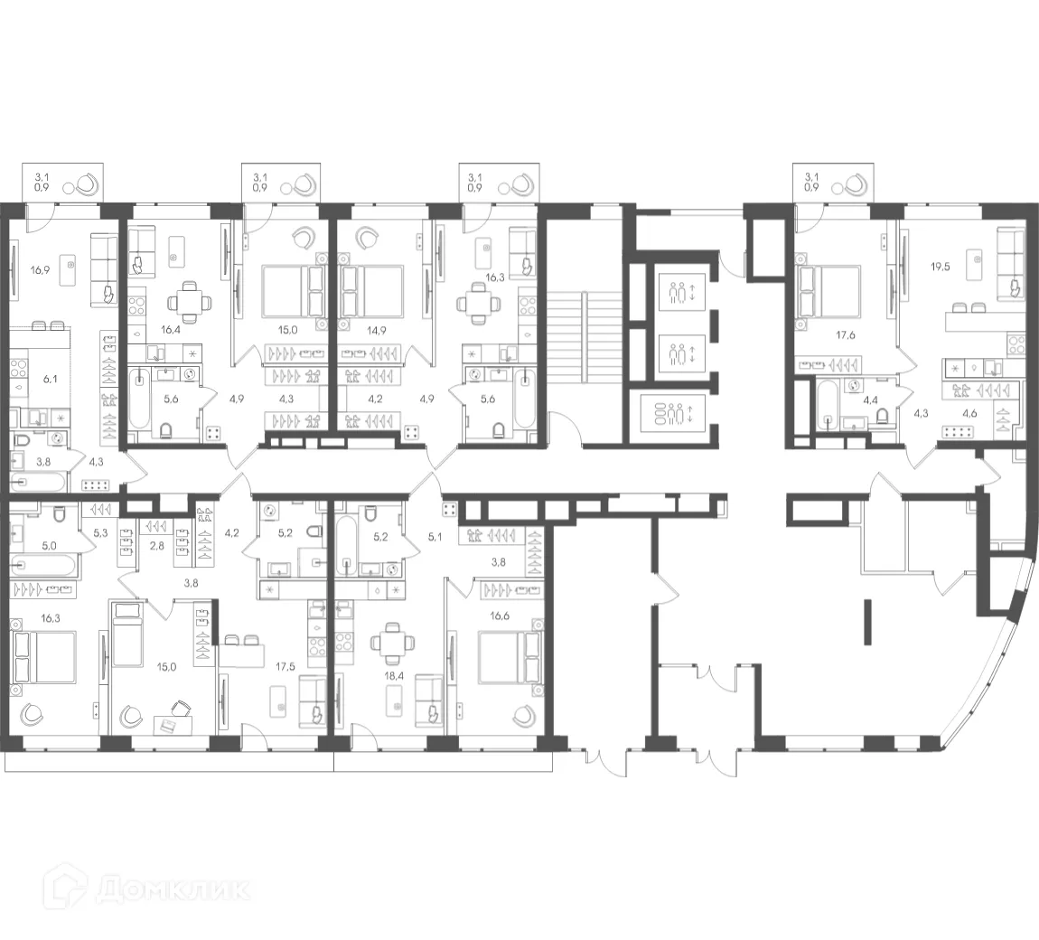 Планировка 1-комнатной квартиры 51.3 м² в ЖК Мангазея на Речном, г. Москва — фото 2