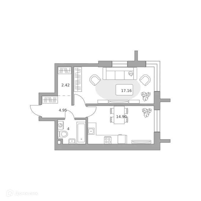 Планировка 1-комнатной квартиры 43.43 м² в ЖК MYPRIORITY Dubrovka (МАЙПРИОРИТИ Дубровка), г. Москва — фото 1