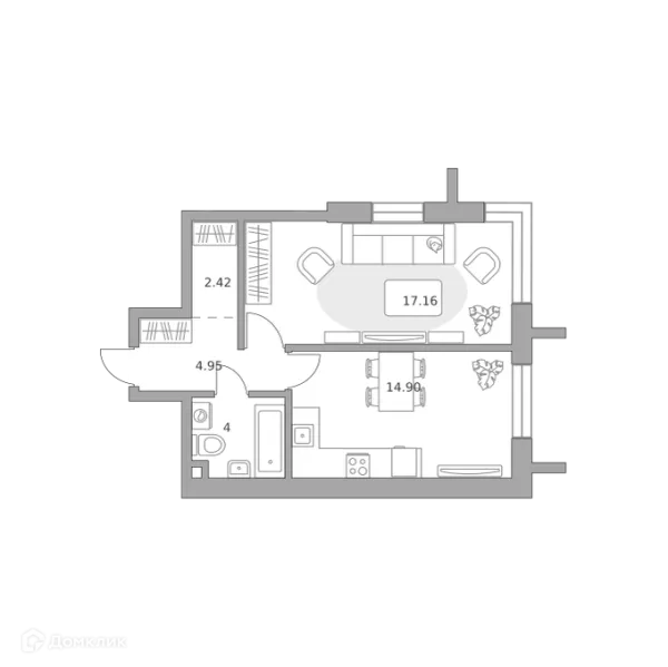 Планировка 1 комн. в ЖК MYPRIORITY Dubrovka (МАЙПРИОРИТИ Дубровка)