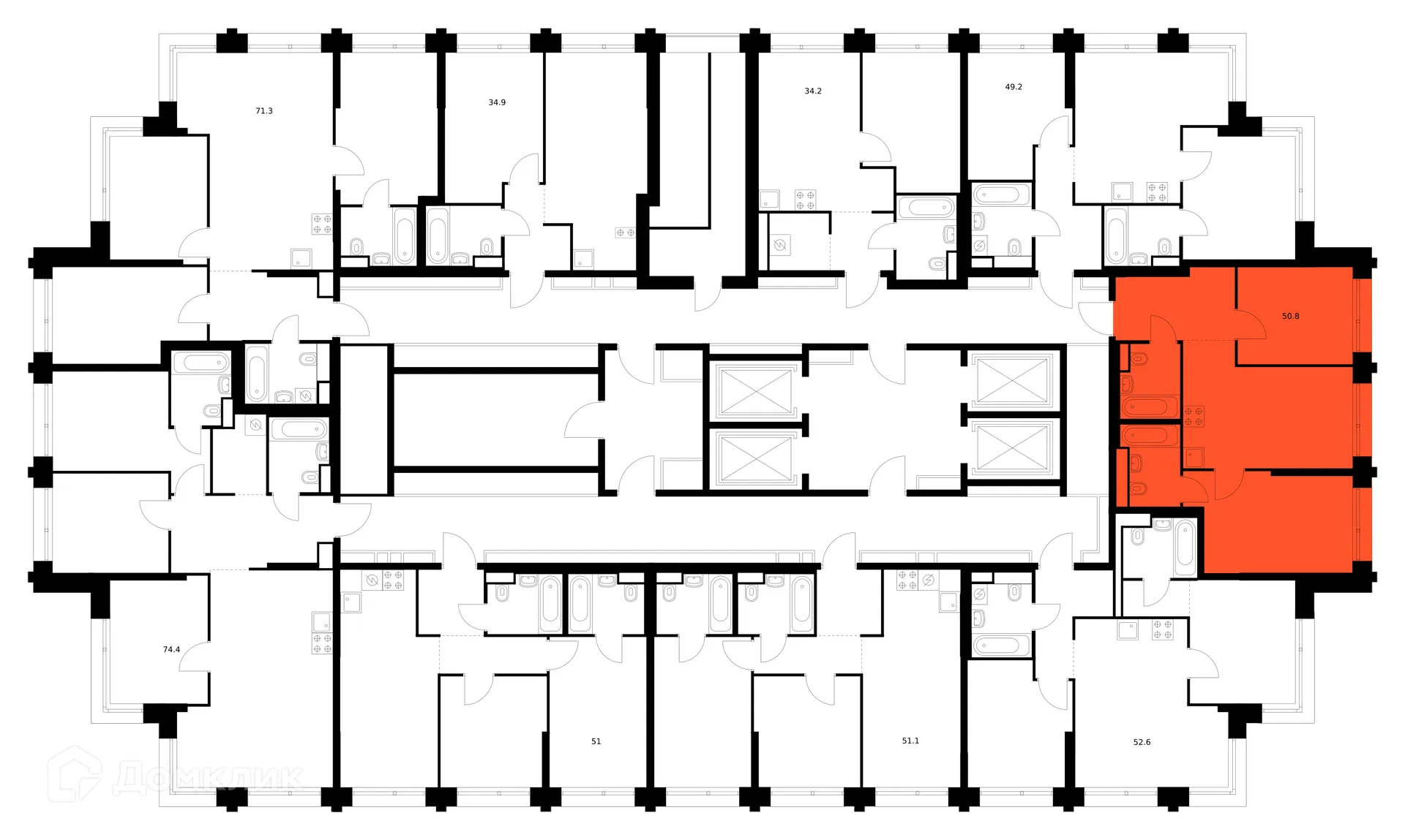 Планировка 2-комнатной квартиры 50.8 м² в «Строгино 360», г. Москва — фото 2