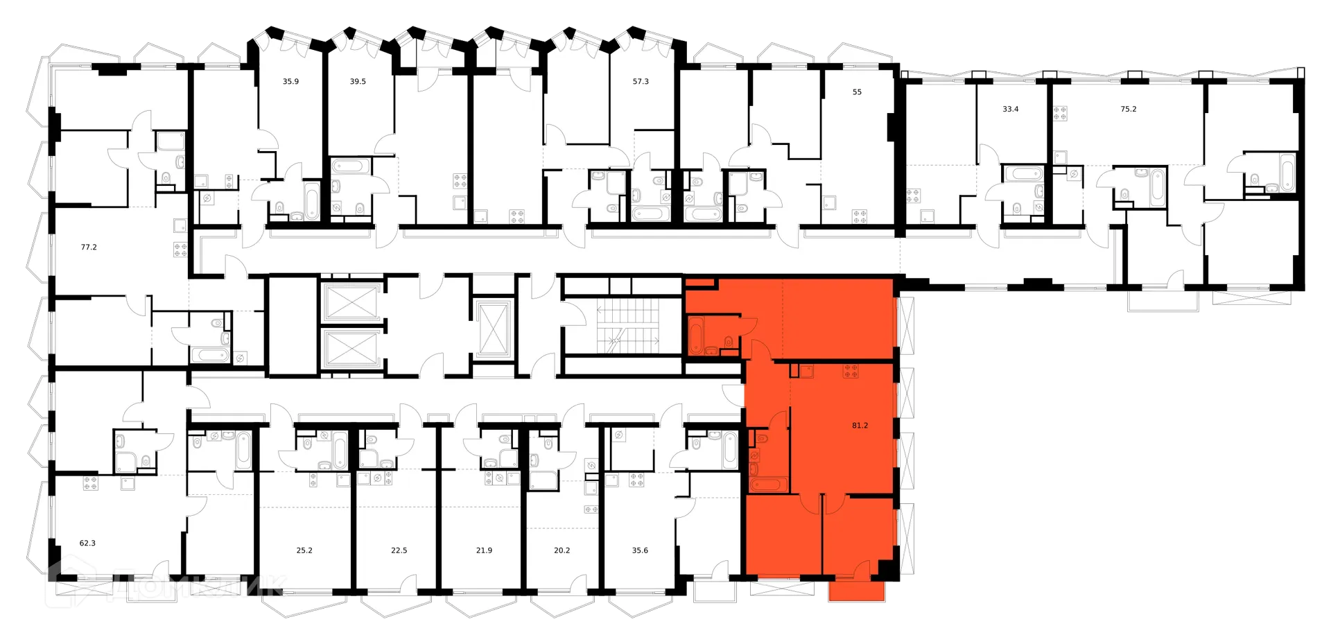 Планировка 3-комнатной квартиры 81.2 м² в ЖК Мичуринский парк, г. Москва — фото 3