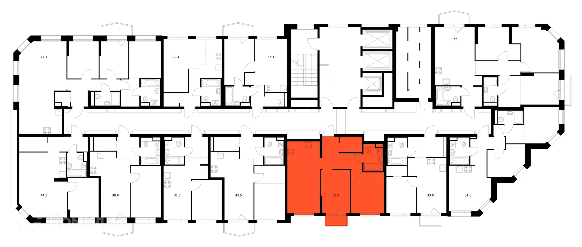Планировка 2-комнатной квартиры 53.2 м² в ЖК Руставели 14, г. Москва — фото 2