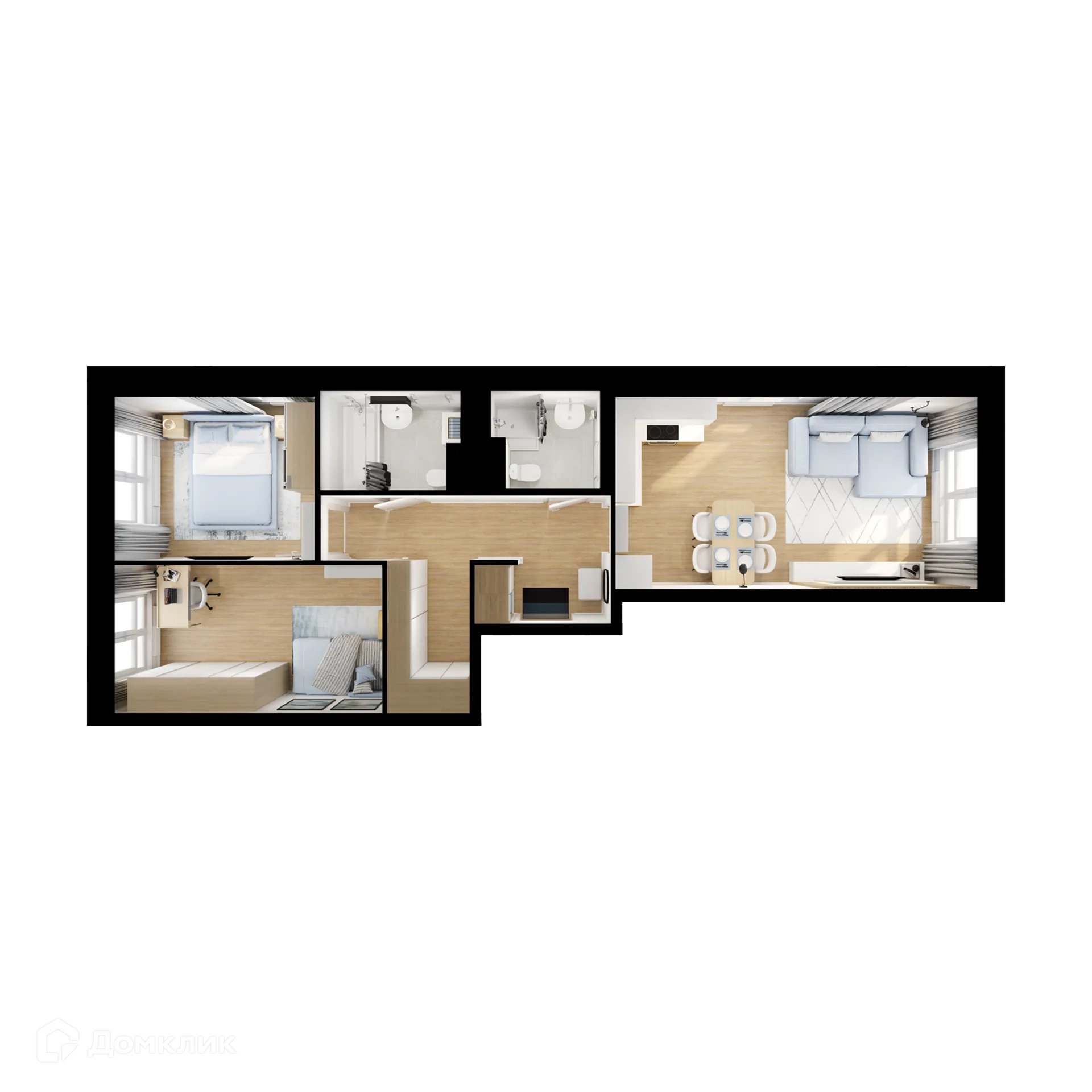 Планировка 2-комнатной квартиры 62.5 м² в ЖК Волжский парк, г. Москва — фото 2
