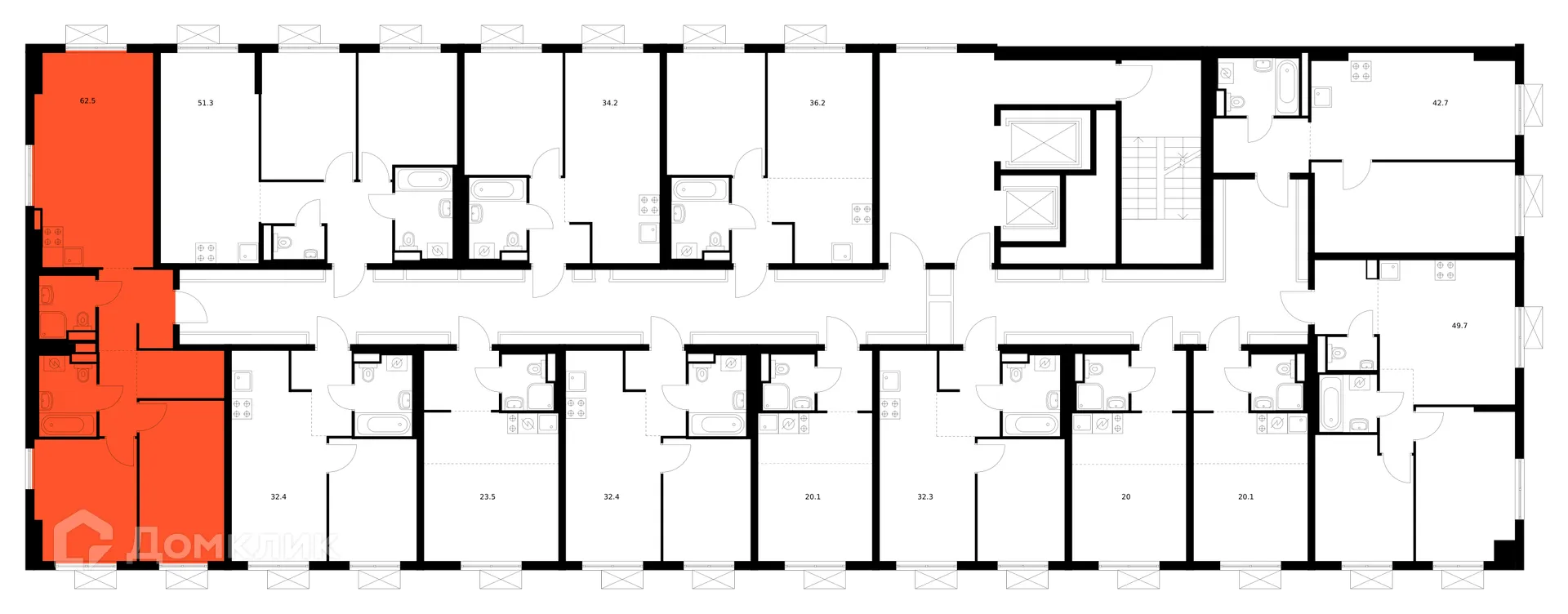Планировка 2-комнатной квартиры 62.5 м² в ЖК Волжский парк, г. Москва — фото 3