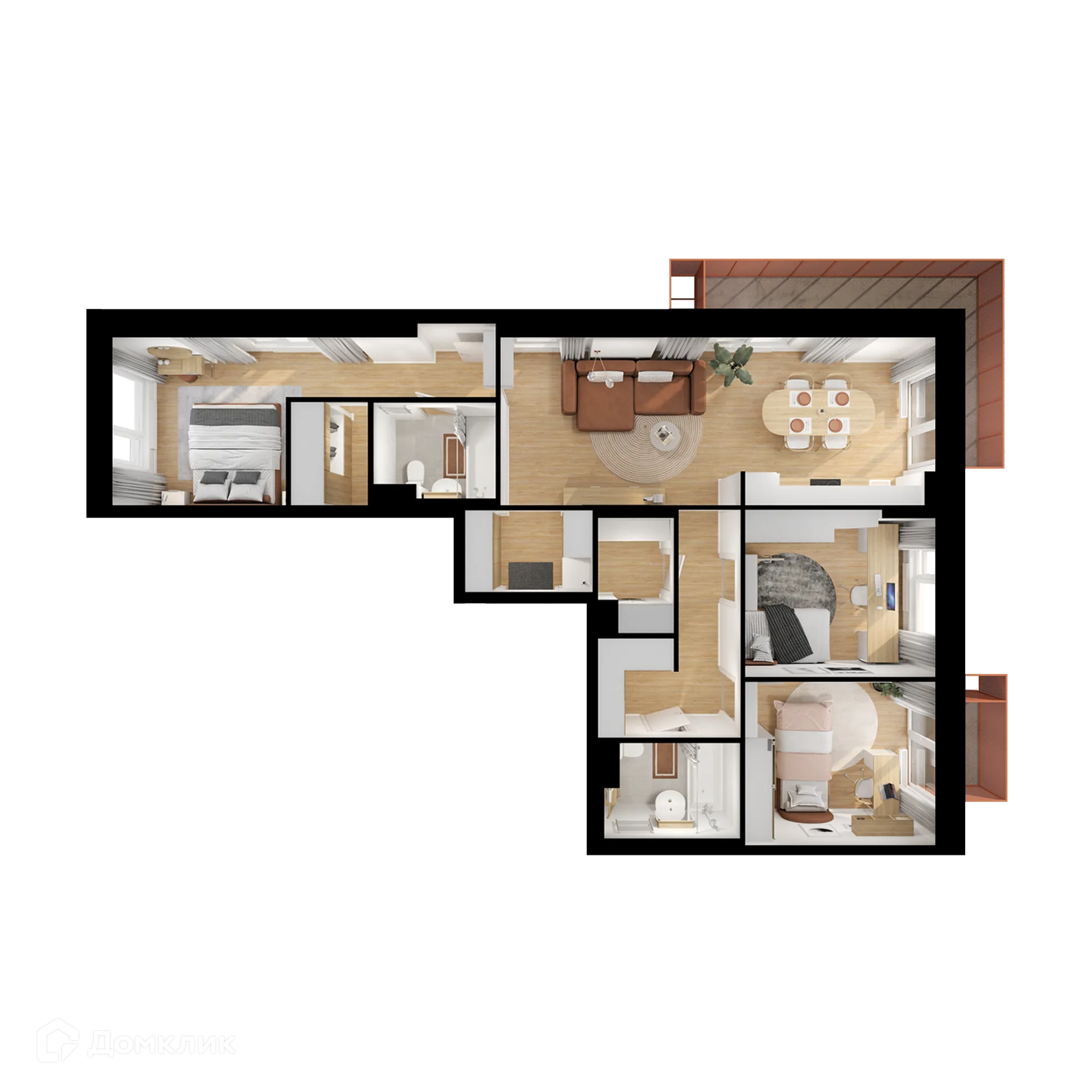 Планировка 3-комнатной квартиры 87.3 м² в ЖК Никольские луга, г. Москва — фото 2