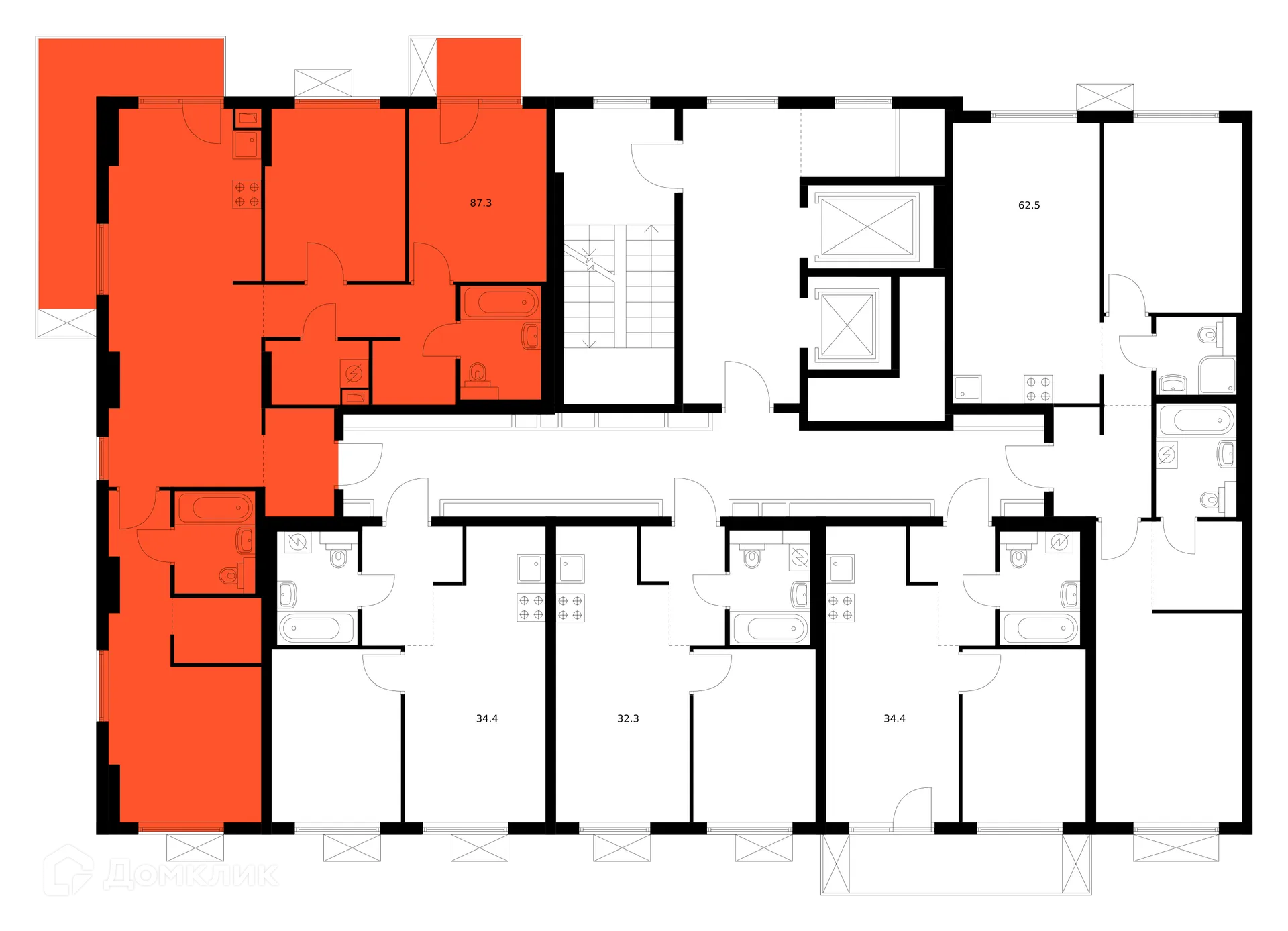 Планировка 3-комнатной квартиры 87.3 м² в ЖК Никольские луга, г. Москва — фото 3