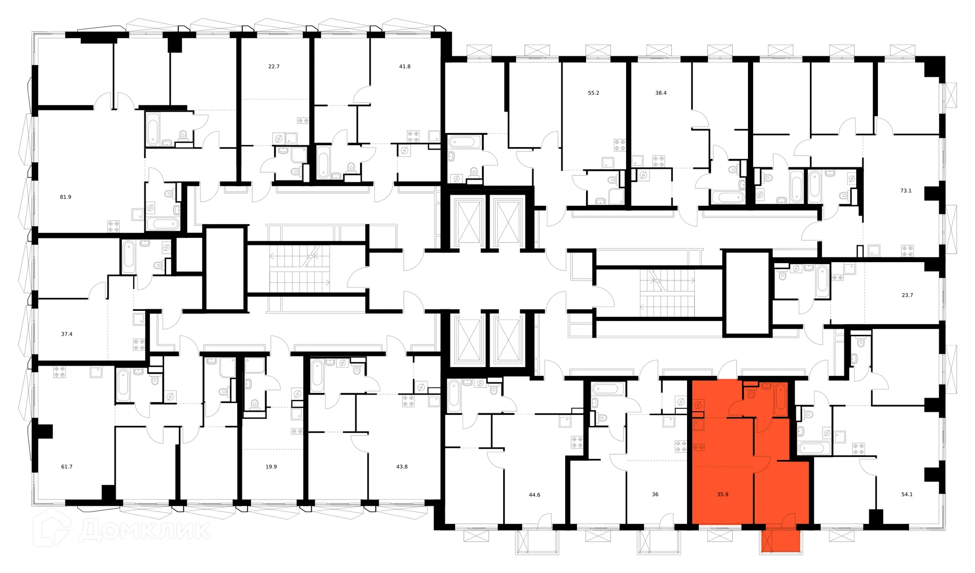 Планировка 1-комнатной квартиры 35.9 м² в «Нарвин», г. Москва — фото 3