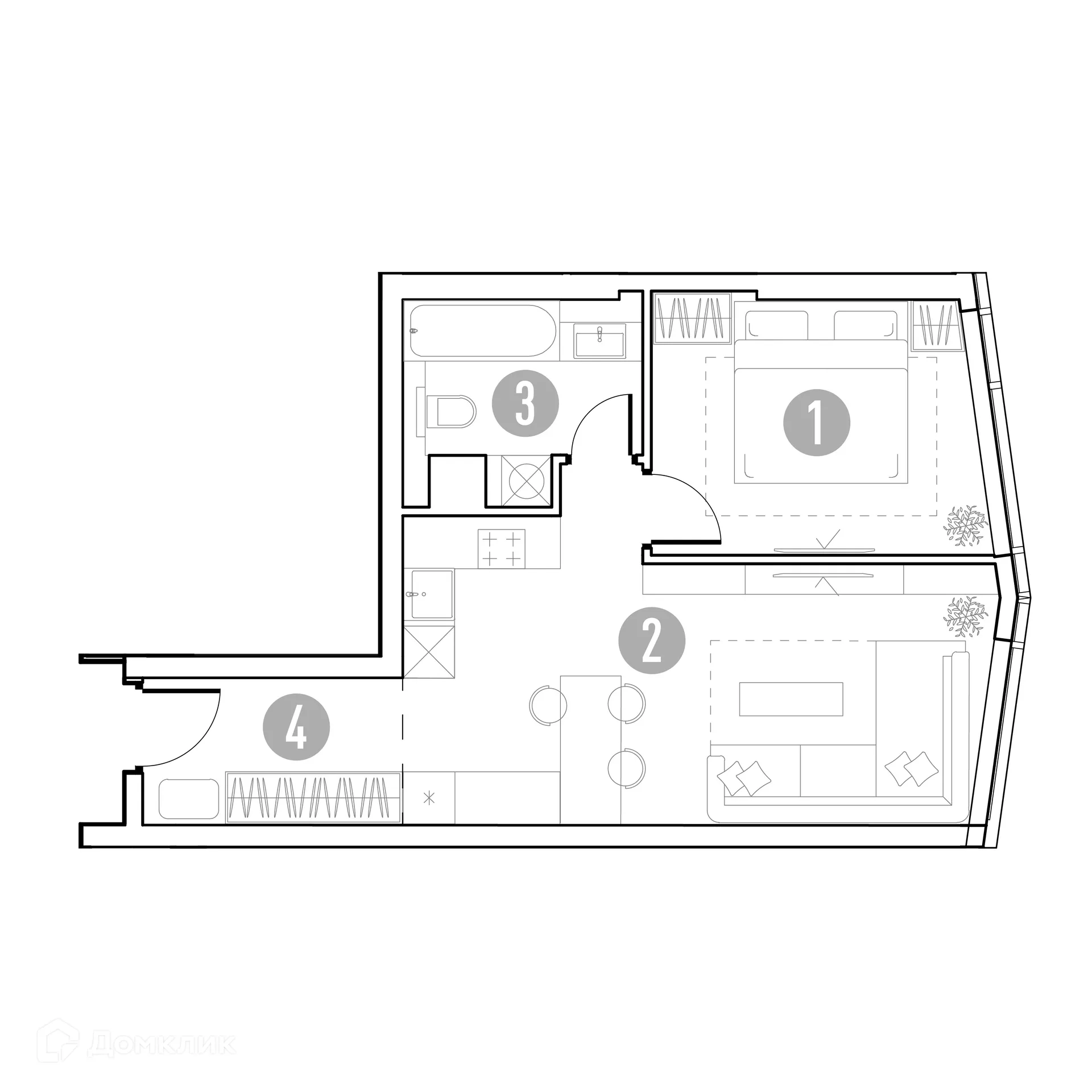 Планировка 1-комнатной квартиры 44.21 м² в УНО.Горбунова, г. Москва — фото 2