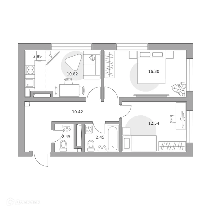 Планировка 3-комнатной квартиры 60.56 м² в ЖК Тринити, г. Москва — фото 1