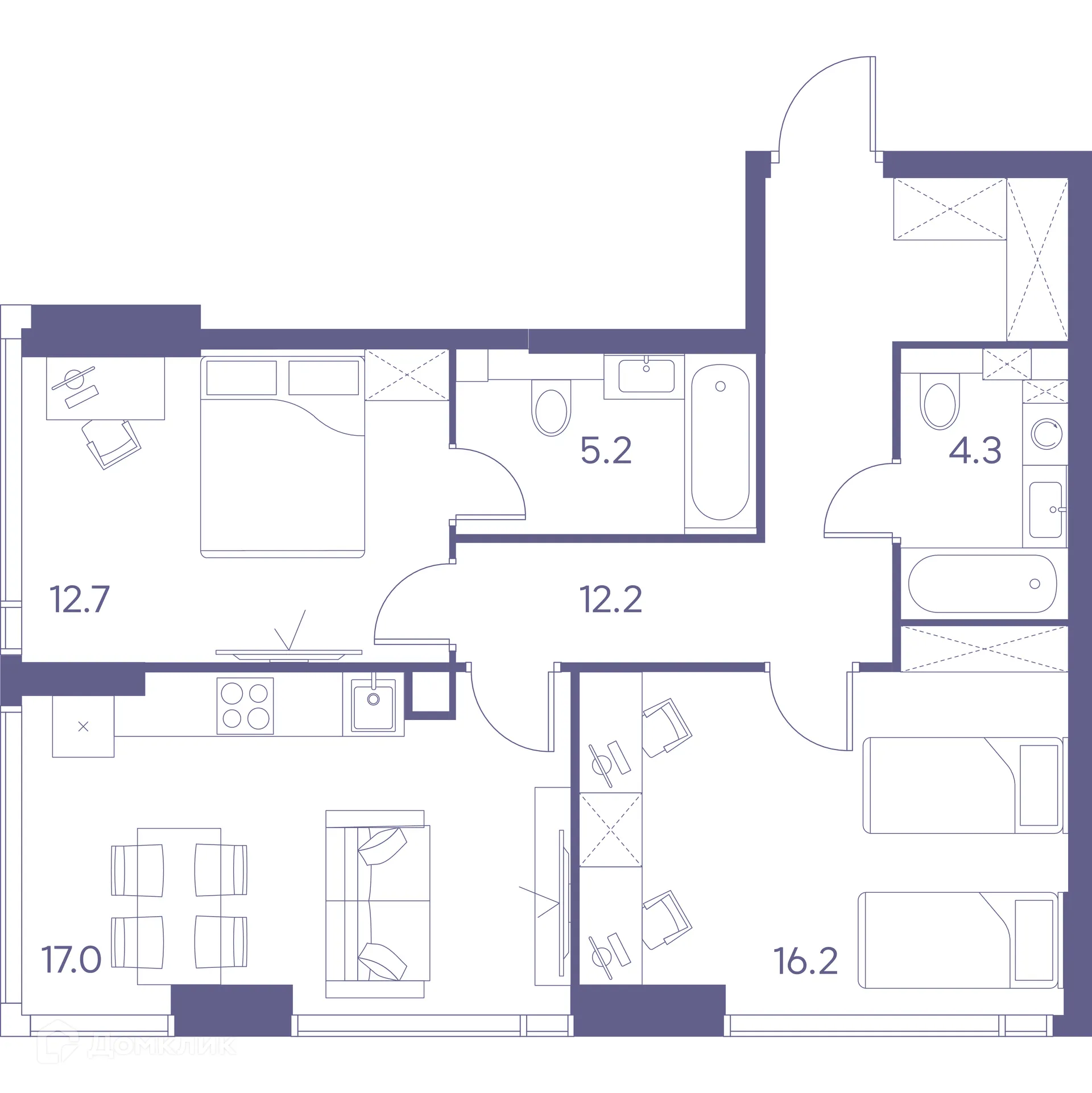 Планировка 2-комнатной квартиры 67.6 м² в Зе Лот от Аквилон, г. Москва — фото 1