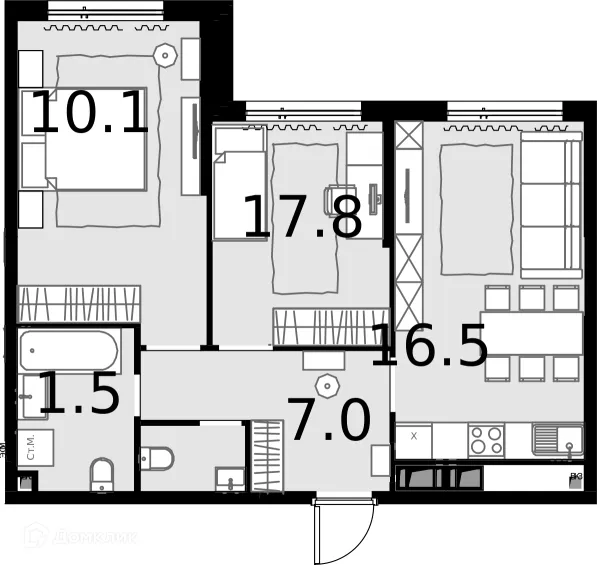 Планировка 2 комн. в ЖК Дом MALEVICH