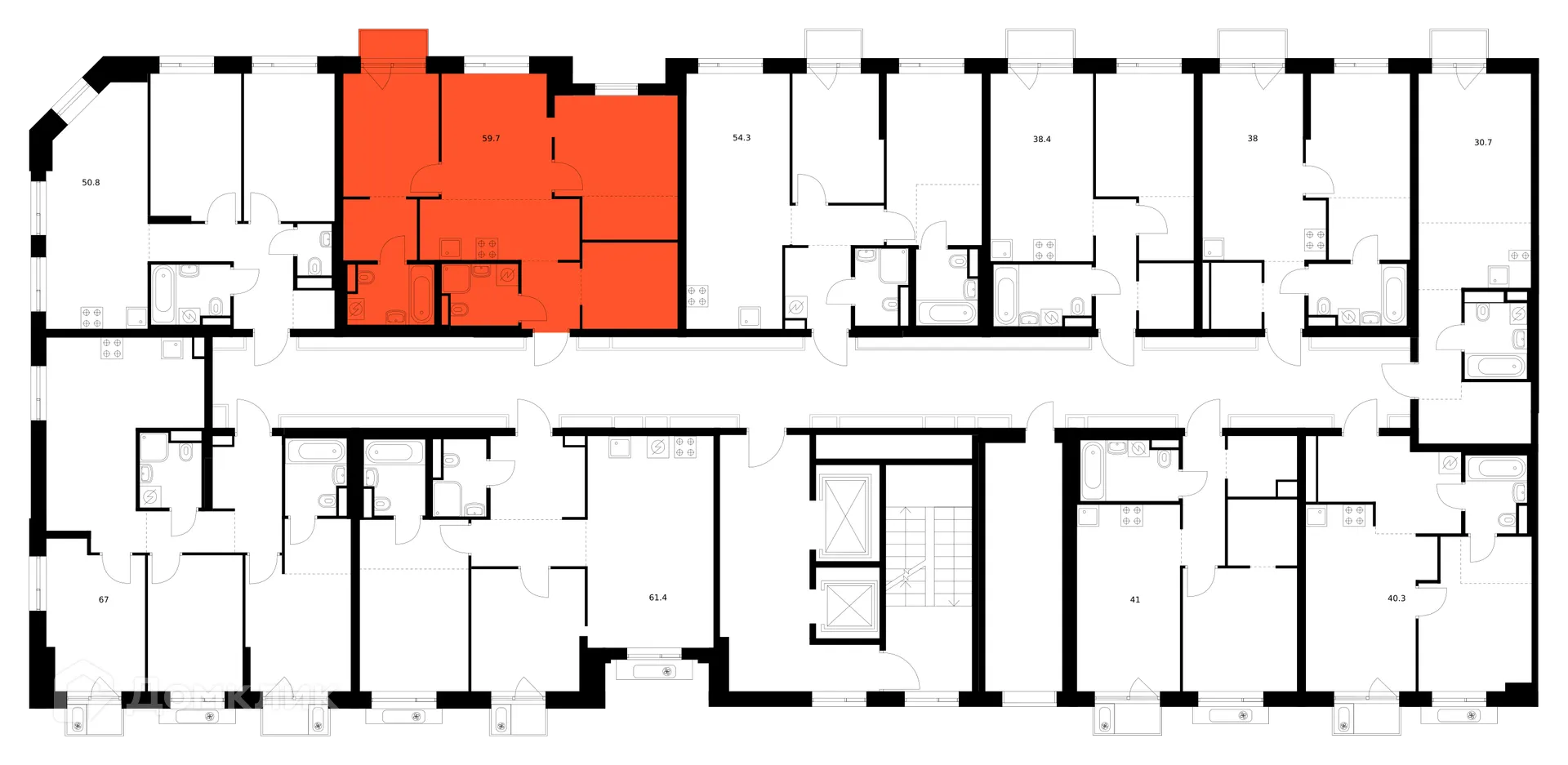 Планировка 2-комнатной квартиры 59.7 м² в ЖК Лосиноостровский парк, г. Москва — фото 2