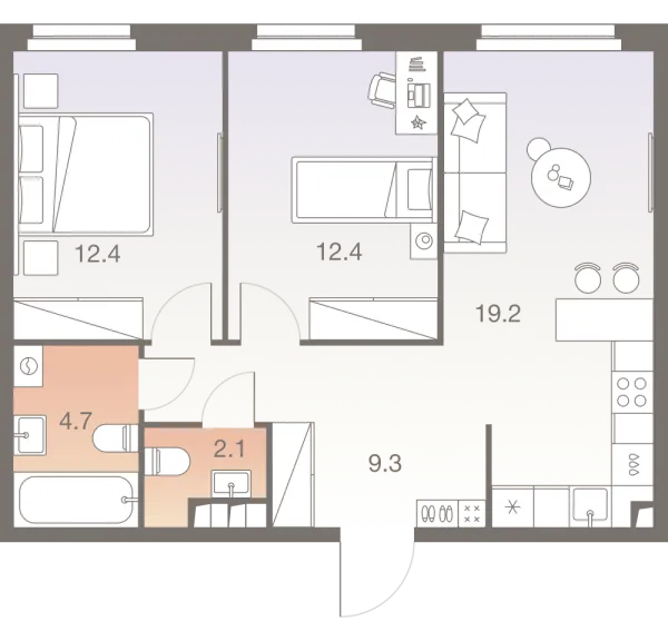 Планировка 3 комн. в ЖК Twelve  (Твелв )