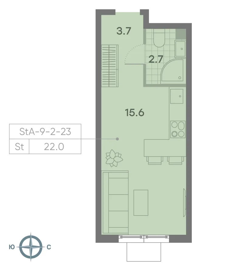 Планировка студии квартиры 21.7 м² в ЖК Parkside (Парксайд), г. Москва — фото 2