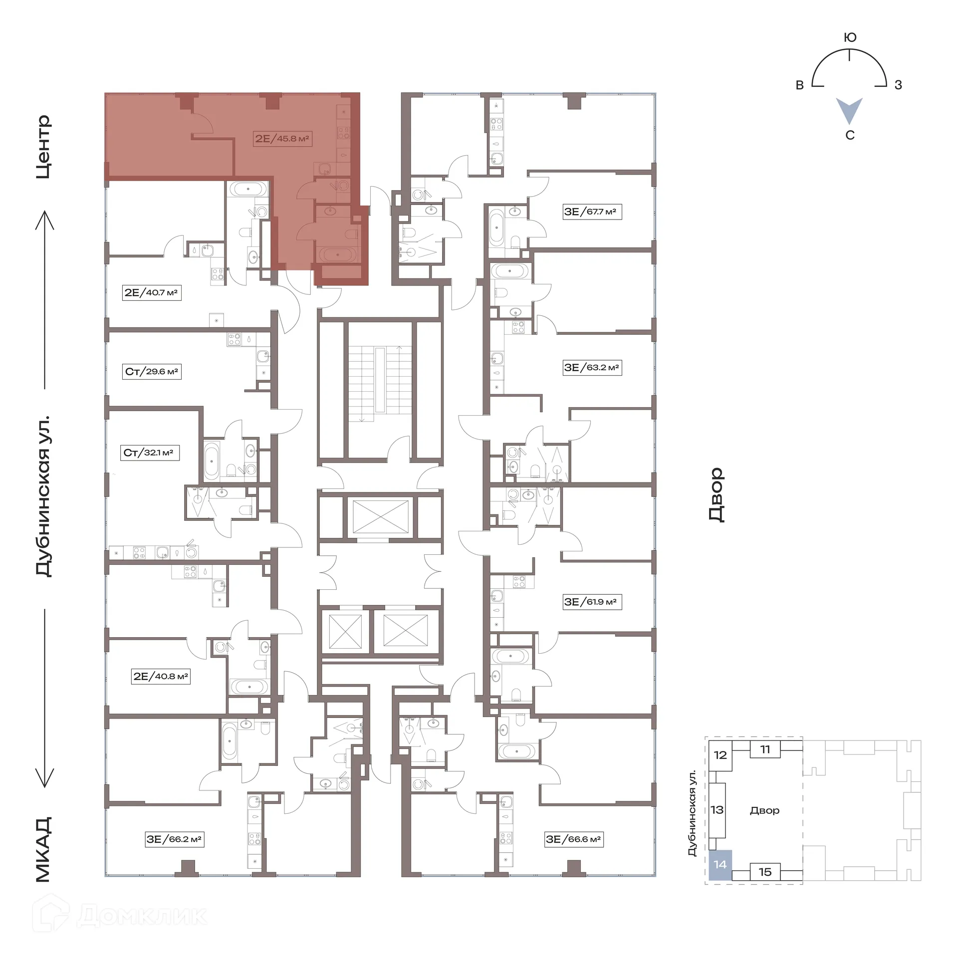 Планировка 1-комнатной квартиры 45.8 м² в Акценты, г. Москва — фото 2