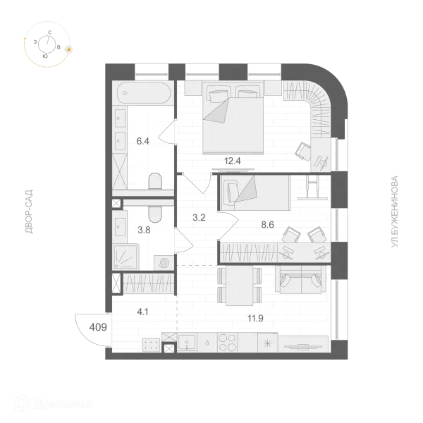 Планировка 2 комн. в ЖК ARTEL (Артель)